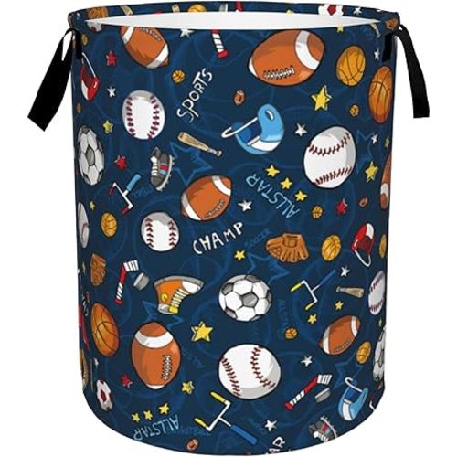 Laundry Basket, Dirty Clothes Basket, Foldable Waterproof Oxford Cloth Storage Basket for Bedroom, Bathroom, Clothes,Large Storage Basket Home Decoration(Ball Sports)