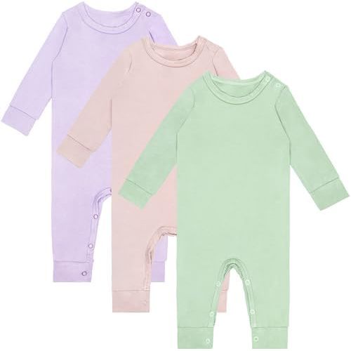 GUISBY Rayon Baby Pajamas, Long Sleeve with Snap Closure Pajamas Sleepers