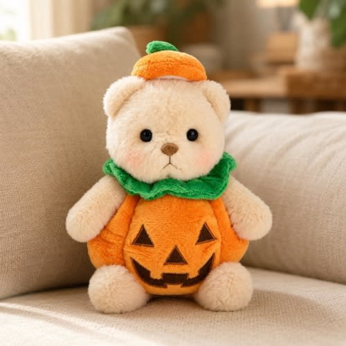 Pumpkin Bear Plush, Cute Halloween Teddy Bear Stuffed Animal, Spooky Kawaii Plushie, Fall Autumn Home Decor, Jack-O-Lantern Toy Gift