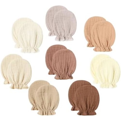 8 Pairs Newborn Baby Muslin Cotton Mittens 0-6 Months No Scratch Elastic Wrist Soft Breathable Gloves