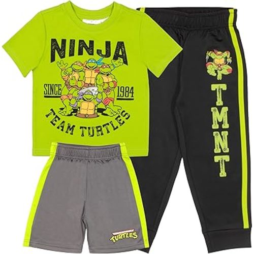 Nickelodeon Teenage Mutant Ninja Turtles Boys 3-Piece Pants Set - Short Sleeve Tee, Shorts, & Jogger TMNT 3-Pack Bundle Set