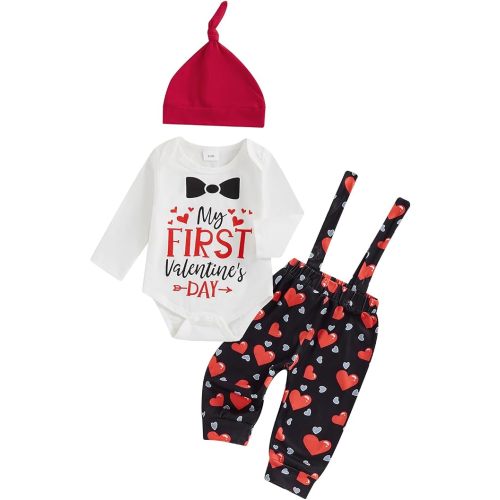Newborn Baby Boy Mardi Gras Outfit First Letter Romper+Suspender Pants 3pcs