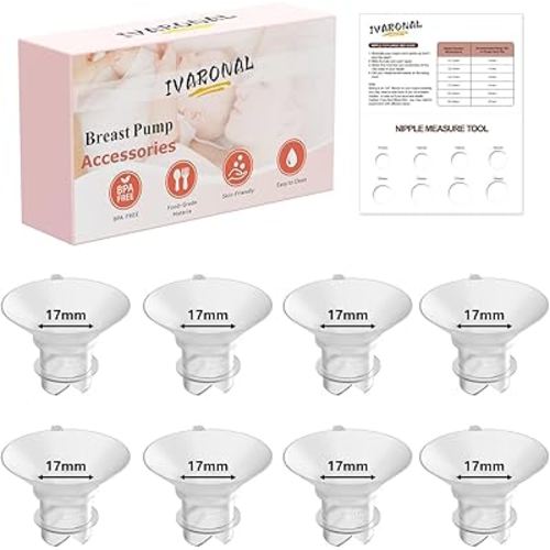 8pcs 17mm Upgraded Flange Insert Compatible with Momcozy M9/M6/M5/V1 pro/V2 pro/S12 pro Pumps, Fit for Spectra/Medela/eufy/TSRETE/Elvie/Lansinoh Breast Pumps,Flange Sizing Kit Silicone Flange Insert
