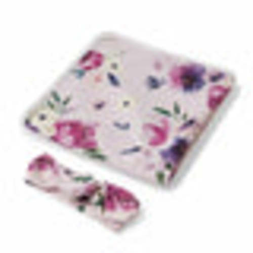 Floral Kiss Organic Baby Jersey Wrap & Topknot Set | Snuggle Hunny