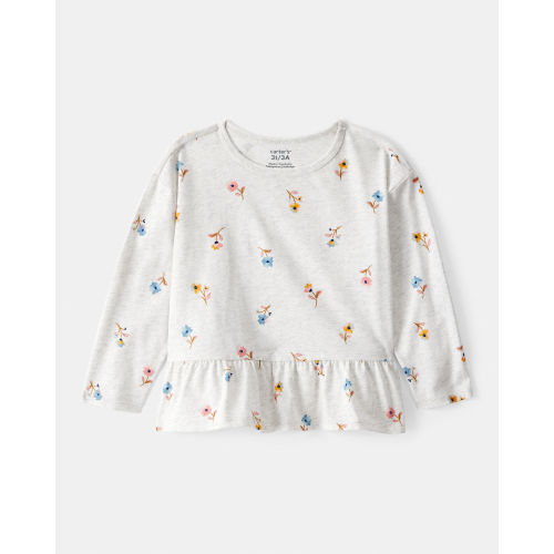 Toddler Girl Floral Long-Sleeve Peplum Top - Grey - Carter's | Carter's