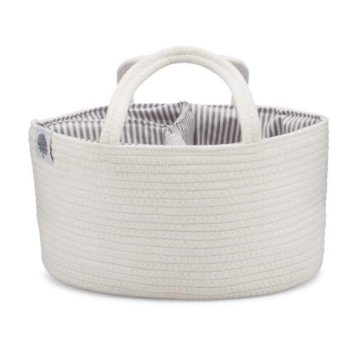 Parker Baby Co. Rope Diaper Caddy Organizer - Nursery Storage for Diapers - White