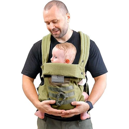 Baby Carrier, Lumbar Support Infant Carrier (0-36M, 8-33 lbs) with Foldable Headrest Carabiners for Big and Tall Parents, Men, Women (Green)