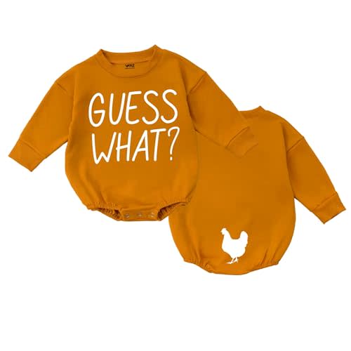 Guess What Chicken Baby Bodysuit - Funny Romper Outfit Animal Front Back Cute Shower Gift Long Sleeve Newborn Toddler