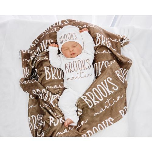 Newborn Outfit Blanket, Custom Baby Boy Blanket with Name, Embroidered Baby Gift, Baby Shower Keepsake, Coming Home Set