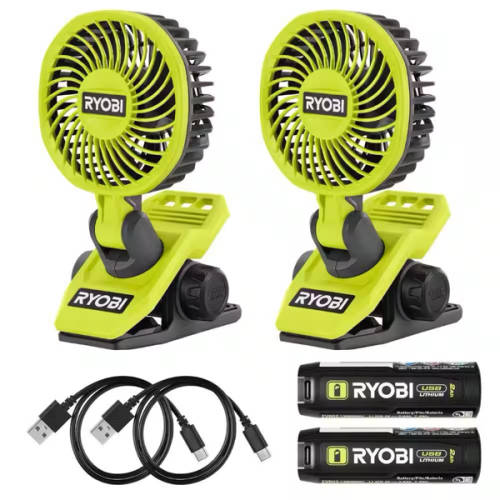 USB Lithium Clamp Fan Kit (2-Pack) w/ (2) 2.0Ah Batteries & Charging Cables