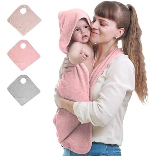 KELRICER Hooded Baby Towels for Newborn, Hands Free Baby Hooded Bath Towel, Oversized Baby Towel with Super Absorbent 100% Cotton, 35.4 * 35.4 Inch Full Coverage Kids Bath Towel (Pink)