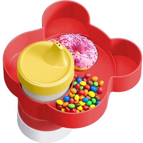Red Car Seat Tray - Convert Cup Holder to Snacks & Toys Tray, 360 Rotatable for Kids Travel, Booster & Stroller