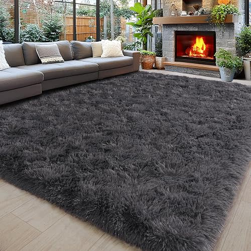 8x10 Area Rugs for Living Room, Charcoal Grey Soft Fluffy Large Shaggy Rug