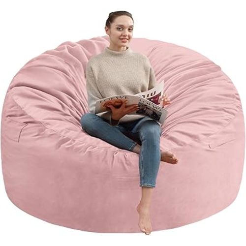 3FT Bean Bag Chair, Comfy Bean Bag Chairs with Memory Foam Filled, Fluffy Beanbag Sofa with Dutch Velvet Cover, Round BeanBag Chairs for Living Room, Playroom - Light Pink