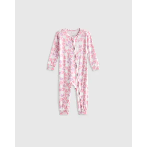 Bamboo One Piece Pajama - Baby in Lavender Hearts