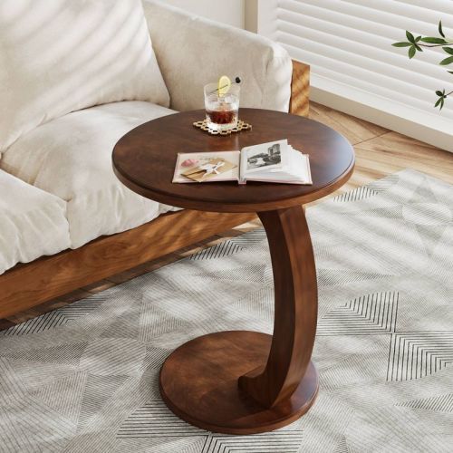 LITTLE TREE Boho Round C Shaped End Table Brown