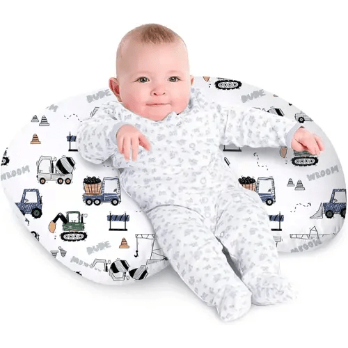Little Grape Land Nursing Pillow for Infants, Breastfeeding Pillows, Baby Support Pillow for Nursing, Bottle Feeding, Tummy Time with Machine Washable Cover & Breathable Filling, Construction Truck