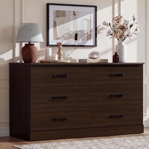 YESHOMY 6 Dressers for Bedroom, Chest of Drawers, Coffee Brown | 47.2"/W Drawers Dresser, Modern TV Stand with Large Storage, for Living Room, Entryway, Closet