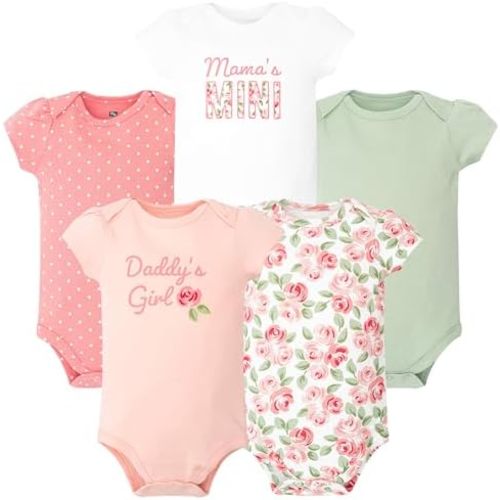 Hudson Baby Infant Girls Cotton Bodysuits 5-Pack