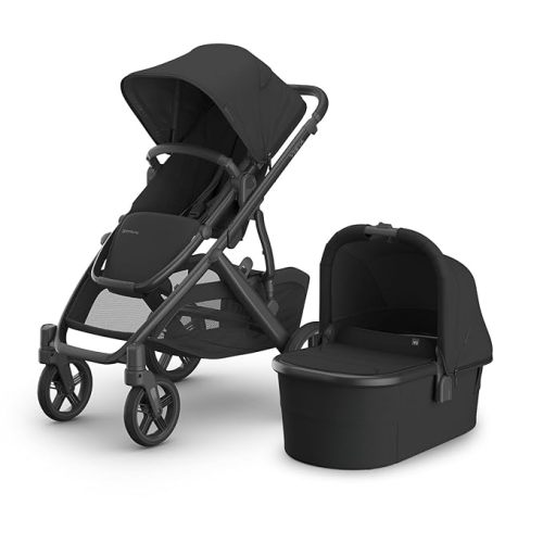 UPPAbaby Vista V3 Stroller + Bassinet V3 - Convertible Single-to-Double Stroller System- Bassinet, Toddler Seat, Bug Shield, Rain Shield Included - Jake (Charcoal/Carbon Frame/Black Leather)