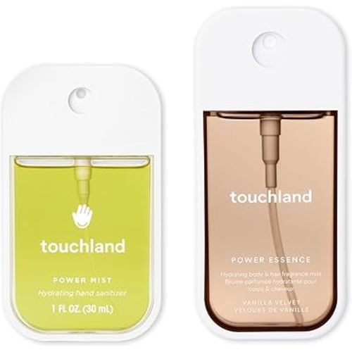 Touchland VANILLA INDULGENCE Body and Hand Mist Essentials (Vanilla Velvet Body & Hair Fragrance Mist, 2 FL. OZ. + Vanilla Blossom Hydrating Hand Sanitizer Spray 1FL.OZ.), Travel Size Set