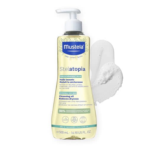 Mustela Stelatopia Eczema-Prone Skin Cleansing Oil - Baby Body Wash with Natural Avocado & Sunflower Oil - Family Skin Care Essentials - EWG Verified - Fragrance-Free & Tear Free - 16.9 fl. oz.