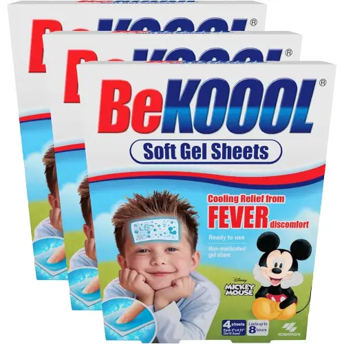 BEKOOOL Immediate Cooling Fever Reducing Soft Gel Sheets for Kids - 4 Count, White (00101) (Pack of 3)
