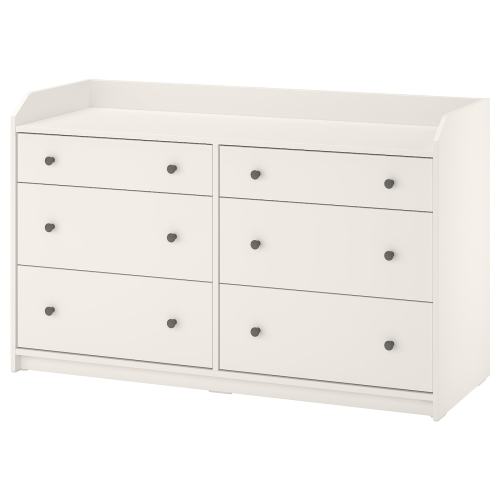 HAUGA 6-drawer dresser - white 54 3/8x18 1/8x33 1/8 "