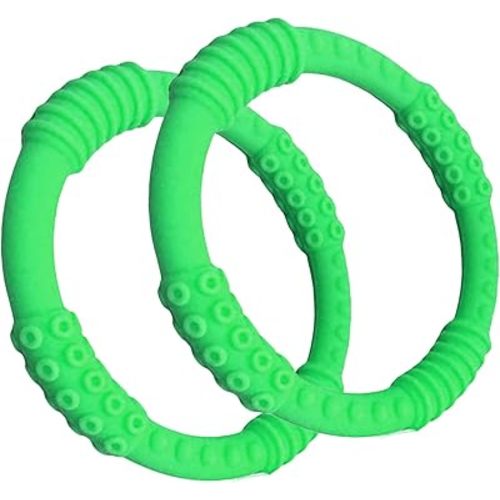 Babynow Teething Rings - Sensory Teether Ring Pacifiers for Baby 0-12 Months Sensory Chew Toy Safe Toddler Comforter Soother Infant Dummie Toy - Green 2 Pack