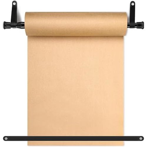 15.5 Inch Retractable Kraft Paper Roll Holder Dispenser Wall Mounted Butcher Paper Holder Roller for to Do Lists, DIY Drawing, Taking Note, Artwork, Creative(Black)