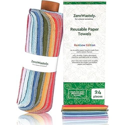 Reusable Paper Towels - Value Pack of 24 Paperless Paper Towels! - 100% Cotton, Super Soft, Absorbent, Washable and Made To Last