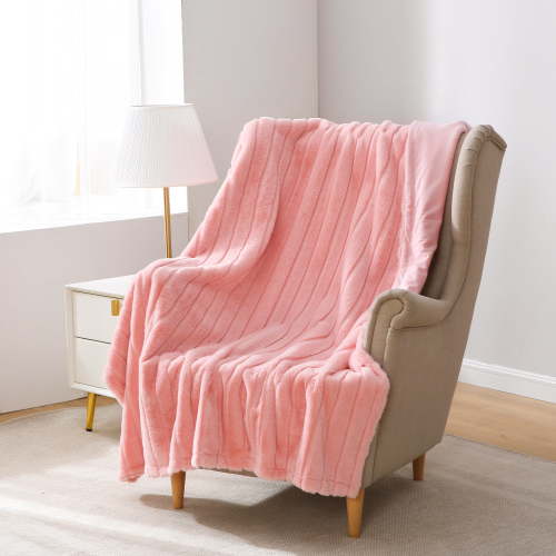 Mainstays Striped Faux Fur Couch Throw Blanket, Pink, 50 x 60 in