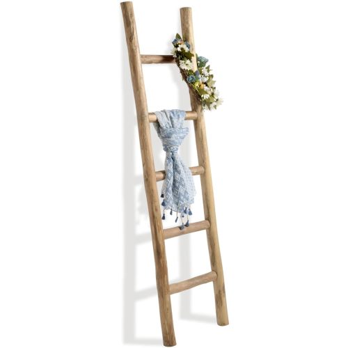 FUIN Fully Assembled 57in Wood Blanket Ladder Living Room Decorative Wall Leaning Farmhouse Quilt Display Holder Rustic Wooden Towel Rack for Bathroom, Brown