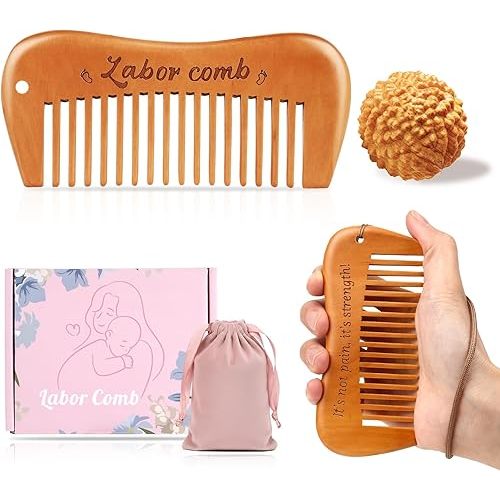 Birthing Comb & Acupressure Massage Ball Set for Labor Pain, Wooden Labor Comb for Women Labor and Delivery Essentials, Pregnancy Hospital Bag Must Haves for Pregnant Women, New Mom Gifts