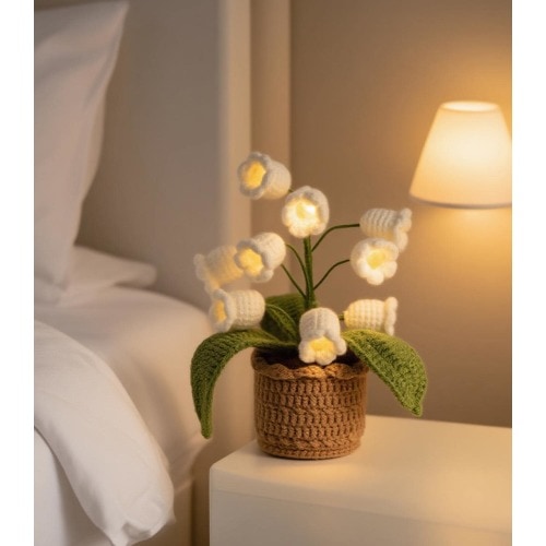 Crochet Lily of the Valley Night Lamp: Handmade Knitted Flower Light  Desk Decoration Mother's Day Flash Night Stand Forever Gift