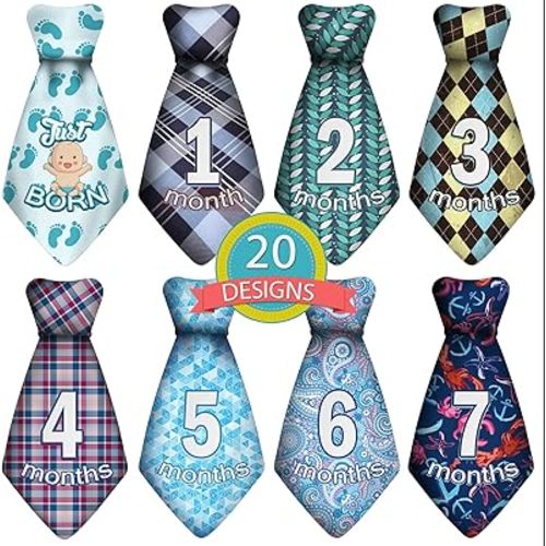 Baby Monthly and Holiday Milestone Sticker Ties by TurtleSurfers, A Stylish Baby Month Stickers Set for Baby Boys | 20 Different Designs Including Holiday Themes! | Newborn Monthly Milestones