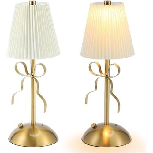 Kittmip 2 Pack Small Gold Bow Table Lamp 12 Inch for Girl's Bedroom Cute Coquette Bow Table Lamp with Fabric Shade Modern Decorative Bedside Light Small Princess Desk Lighting Boho Living Room(White) - Amazon.com
