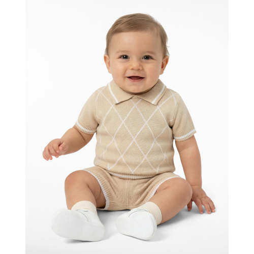Argyle Polo Sweater Short Set in Beige