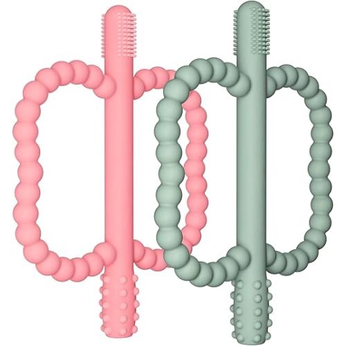 2 Pack Baby Silicone Teething Toys, Teething Sticks for Babies,Silicone teether Tubes for Baby Girl,BPA Free, Soothe Gums for 0-6 3-12 18-36 Months, Newborn Infants Toddler Sensory Chew Toys