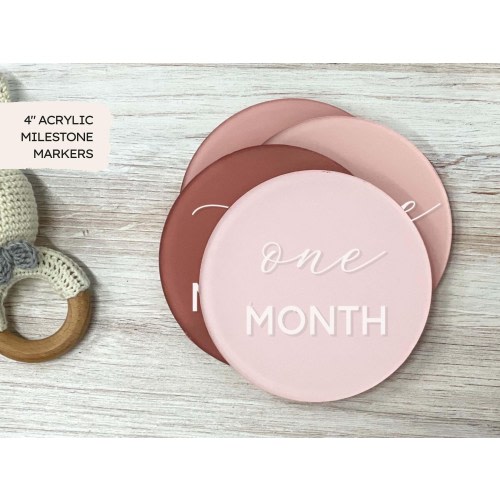 4" Monthly Milestone Markers  | Name Plate, Hello World, Bump Update - Acrylic Discs Baby Girl Pink Ombre, Baby's First Year, Newborn Gift