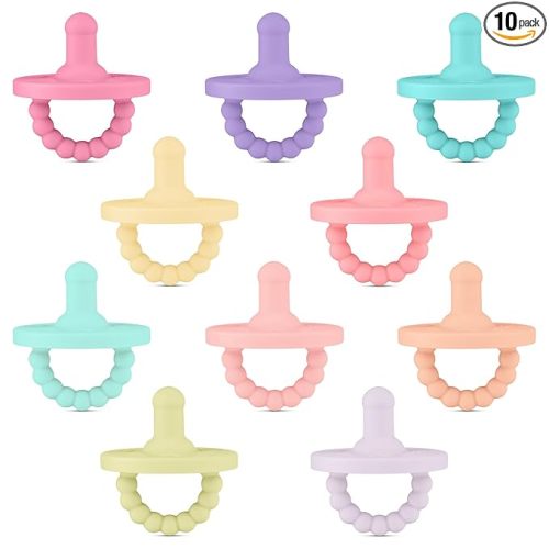 Ryan & Rose Cutie PAT Pacifier Teether 10 Pack Assorted Colors (Whimsy (Girl), Stage 1)