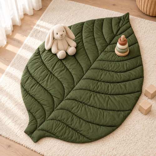 Leaf Play Mat for Baby | Cotton Tummy Time Mat, Montessori Nursery Rug