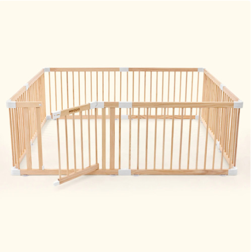 HARPPA Wooden Baby Gate Playpen | Non-Toxic Foldable DIY Adjustable Play Yard for Infants & Toddlers – Natural Finish Baby Fence for Small & Large Spaces