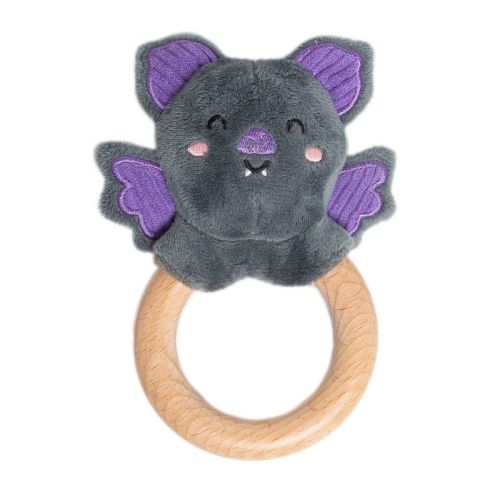 Pearhead Bat Halloween Plush Wooden Teether Baby Toy - 0m+