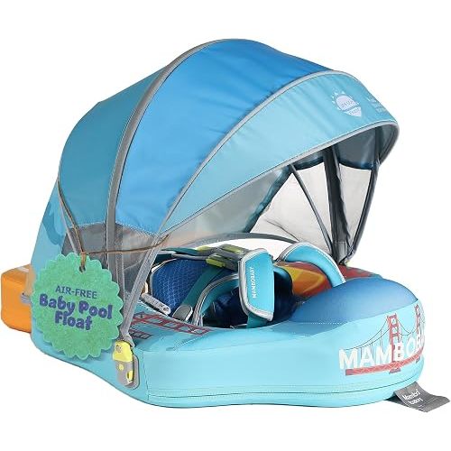 MAMBOBABYFLOAT Sunny Navigator Baby Pool Float with Canopy — Safe, Comfortable, Adjustable Axolotl Pool Float w/Sun Protection, Air-Free Foam Technology, 5-Way Buckle System