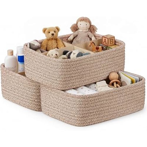 3 Pack Small Baskets for Organizing, Woven Storage Baskets for Shelves