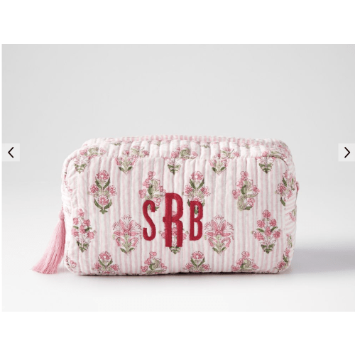 Block Print Travel Pouch, Pink Petal Stripe