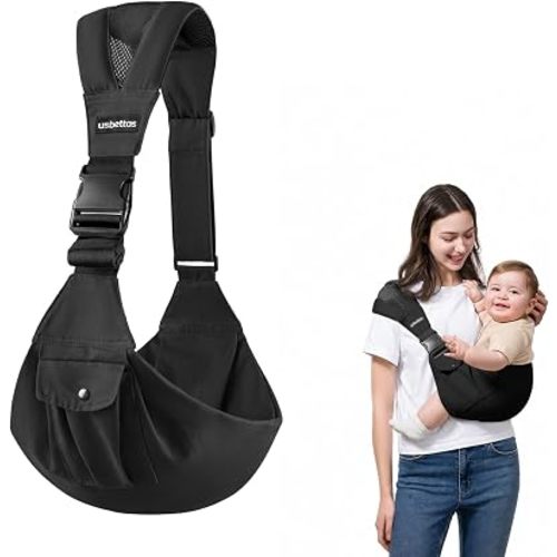 Baby Sling Carrier for Toddlers 4–36 Months (8–35 lbs), Ergonomic Hip Carrier with Wide Shoulder Padding, Adjustable Waist Strap & Storage Pocket, 100% Cotton, Hands-Free & Comfortable,Black