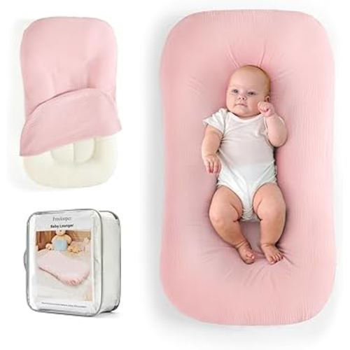 Baby Lounger, Suitable for Newborns 0-24 Months, Infant Lounger for Home and Travel, Soft Cotton and Breathable, Nest Lounger, Newborn Babies Essentials Gifts（Lovely Pink）