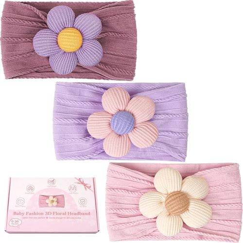 CÉLLOT Baby Flower Headbands Baby Girls Nylon Headbands Soft Elastic Hairbands Hair Accessories for Newborn Infant Toddler Kids (Violet,Cameo,Pink)